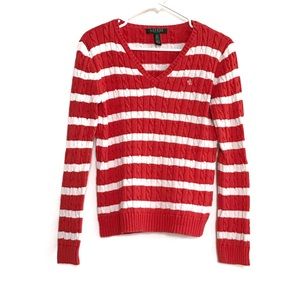 Lauren Ralph Lauren Orange Striped Sweater Petite Med
